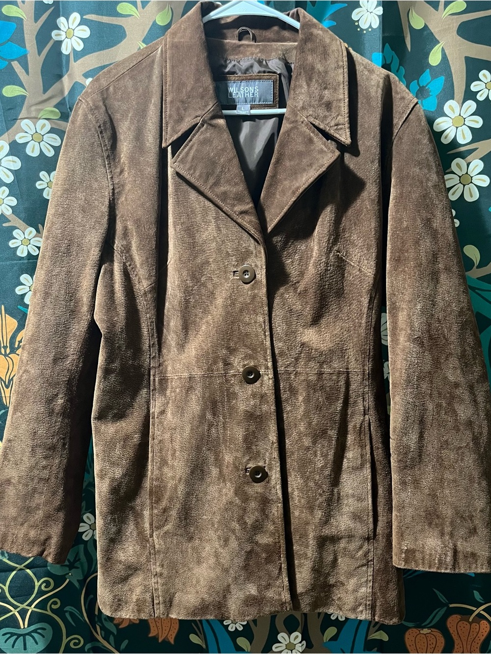 Wilsons Leather Brown Suede Button-Front Jacket